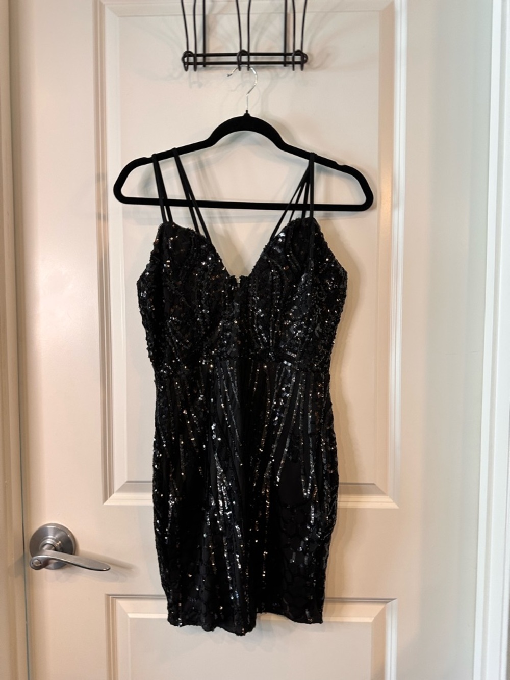 Fashion Nova Black Sequin Multi-Strap Bodycon Mini Dress - Size L
